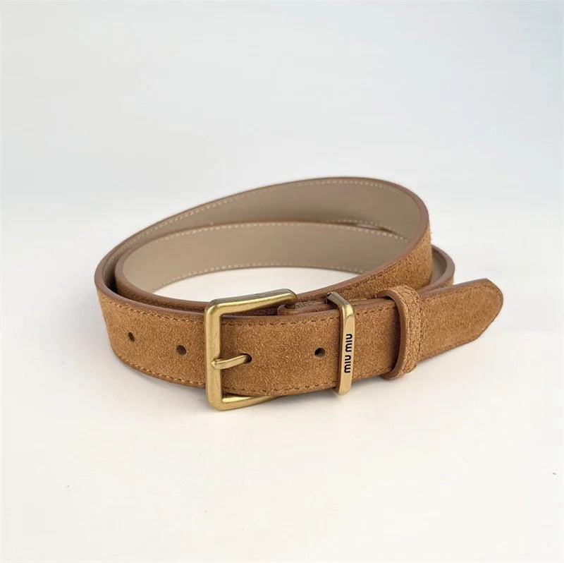 Luxury New Double Genuine Leather Belt for Women Cowhide Suede Belts with Trendy Square Alloy Buckle Ideal for Dresses and Jeans