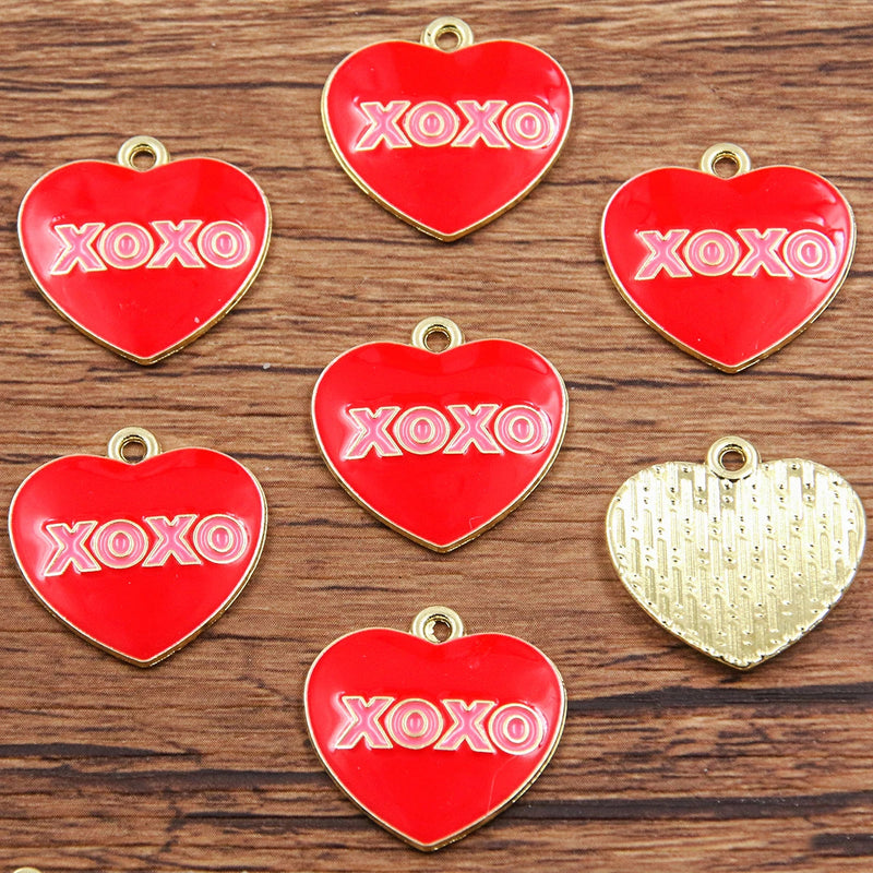 10Pcs 21 Style Mix Size Alloy Metal Drop Oil Valentine's Day Charm LOVE Heart Pendant For Enamel DIY Bracelet Jewelry Making