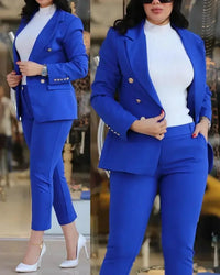 New 2025 Formal Office Pant Sets Women 2PCS Double Breasted Solid Blazers Jacket and Pants Two Pieces Set Female Pant Suits Sets