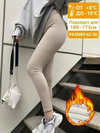 Women's Winter Leggings with Fleece Cotton Thick Skinny Thermal Velvet Gray Legging Casual Beige Warm Ribbed Leggings for Women