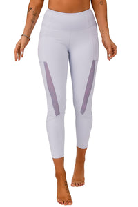 Pink Mesh Side Splicing High Waist Yoga Sports Leggings with Phone Pocket