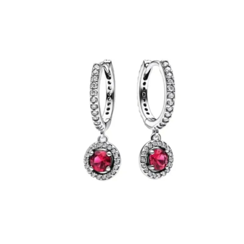 2024 Valentine's Day 925 Silver Plated Red Sapphire Earrings Pink Round Sparkling Earrings Pandor Exquisite Jewelry Ladies