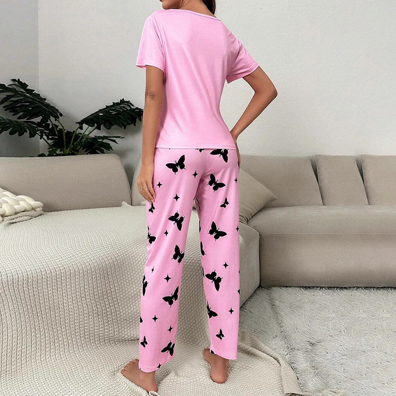 Women's Pajama Set Casual Heart print T-Shirt With Pants Sleepwear Loungewear Nightwear 2 Piece Sets Pijama Pajamas for women