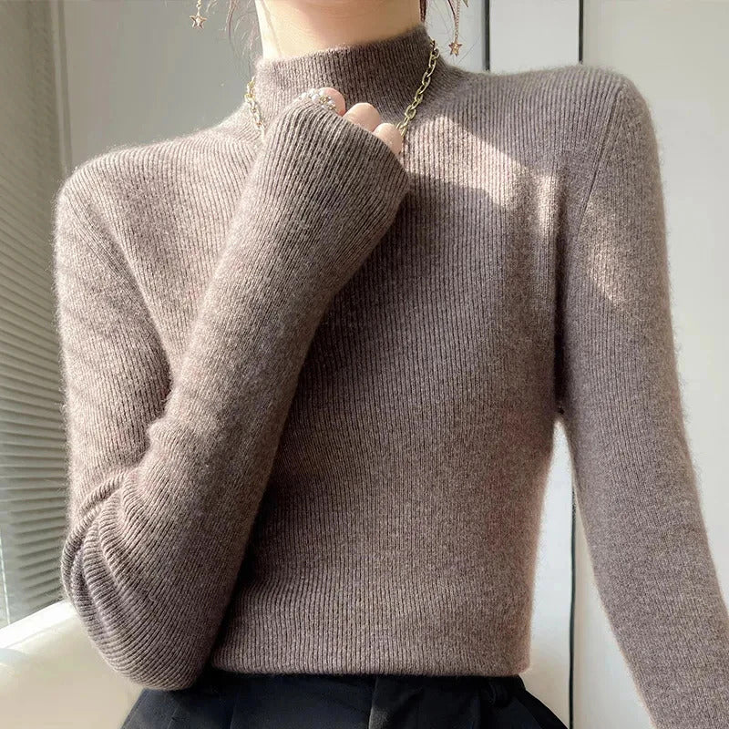 MEXZT Solid Sweater Women Half Turtleneck Knitted Pullovers Harajuku Korean Thick Knitwear Autumn Winter Fashion Slim Jumpers