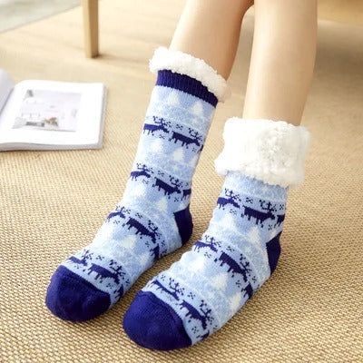 Winter Warm Socks Women penguin Plush Soft Female Non Grip Floor Slippers Short Sock Fuzzy Fluffy Deer Elk Bear Christmas Gift