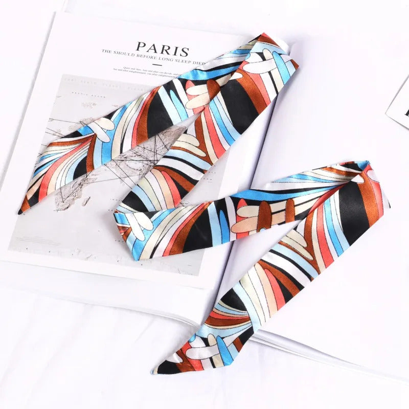 New Print Flower Small Scarf for Women Handle Bag Ribbons Brand Fashion Head Scarf Small Long Skinny Scarves Wholesale Headbands