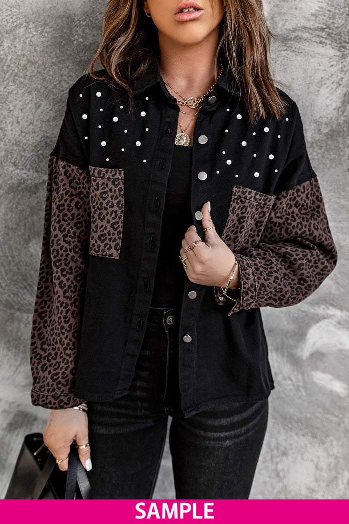 Blank Apparel - Black Contrast Leopard Denim Jacket