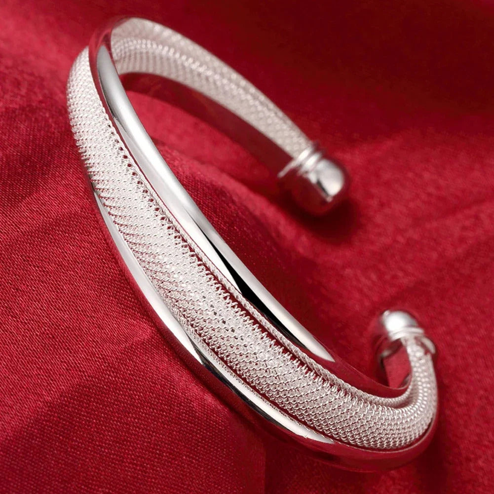 Trendy 925 Sterling Silver Bangles Bracelet Charms Cute Open for Women Fashion Jewelry Adjustment Size Cuff Wedding Party