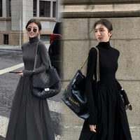 With Coat Knitted Fishtail Dress Women Autumn and Winter Long Hepburn Sle Black Dress Slim fit Inner wear Bottoming Sweater...