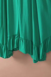 Green Asymmetric Flounce Belted High Waist Maxi Skirts