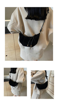 Velvet Material Zipper 2024 High Quality Shoulder Bag Solid Color Simple Fashionable Crossbody Bag Soft Western Style Handbag