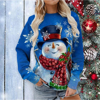 Women Christmas Sweatshirts Winter Snowman Snowflake Print Long Sleeve Y2k Hoodie Streetwear Pullovers Tops Comfortable Clothing