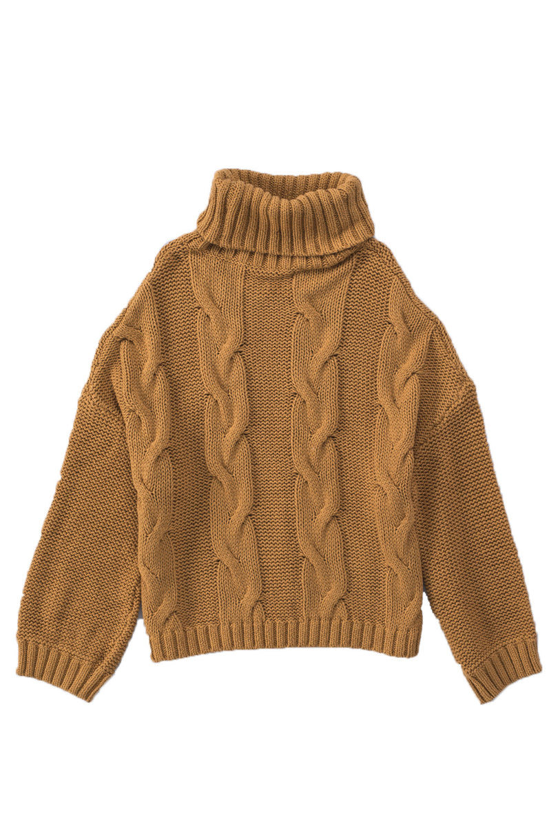 Yellow Cuddle Weather Cable Knit Handmade Turtleneck Sweater