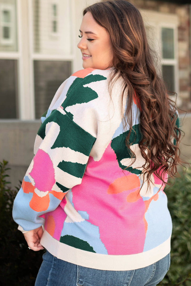 Multicolour Plus Size Floral Drop Shoulder Sweater