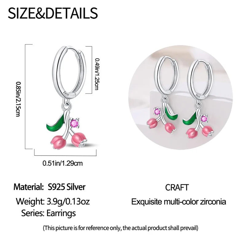 Fresh Spring Women's 925 Sterling Silver Tulip Rose Bee Fruit Original Design Earrings Fit Engagement Party Exquisite Jewelry