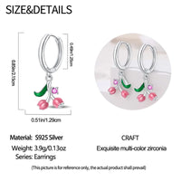 Fresh Spring Women's 925 Sterling Silver Tulip Rose Bee Fruit Original Design Earrings Fit Engagement Party Exquisite Jewelry