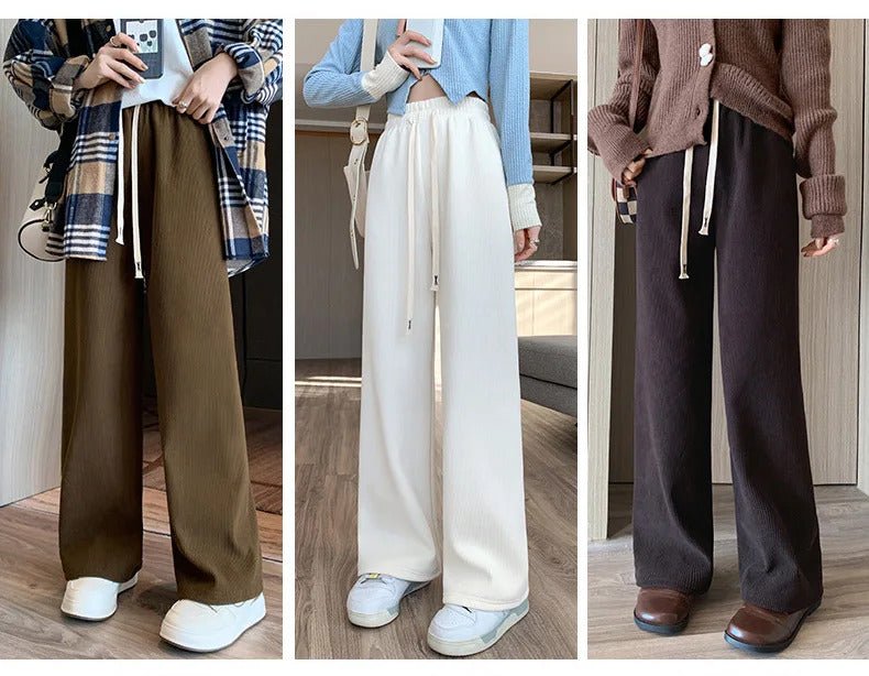 Women Long Pants Spring Autumn Women Elastic Waist Stright Long Wide leg pants 2024 Casual Female Long Pants Trousers