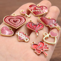 10Pcs 21 Style Mix Size Alloy Metal Drop Oil Valentine's Day Charm LOVE Heart Pendant For Enamel DIY Bracelet Jewelry Making