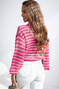 Rose Drop Shoulder Contrasting Striped Sweater