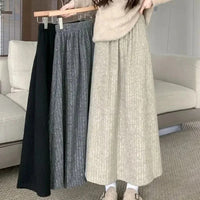 Smvp 2024 Autumn Winter New Thicken Plush A-line Skirts Wowen Solid Casual High Waisted Long Skirt Ladies Lazy Style Midi Skirts