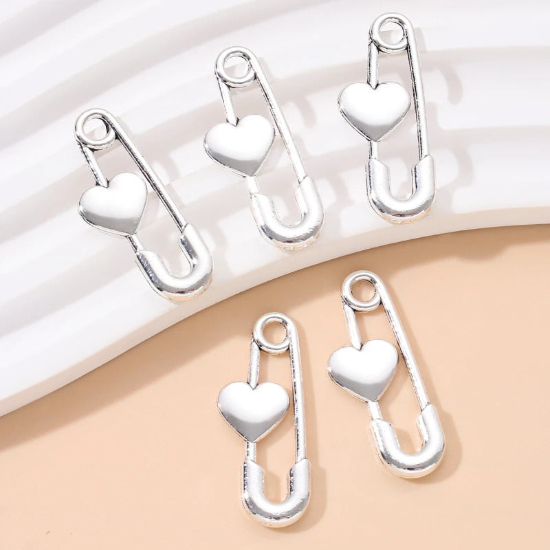 20pcs New Heart Paper Clip Alloy Charms Fashion Y2K Style Pendants For Making DIY Handmade Findings Accessories Necklace Jewelry