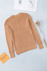 Khaki Multiple Pattern Knit Drop Shoulder Sweater