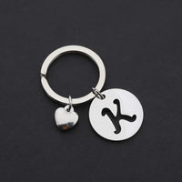 Popular A-Z  Round Brand Stainless Steel Keychain 26 Letter Keyring  Pendant Key Ring Buckle Chains for Car Motorcyle Gift