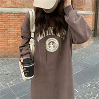 Long Hood Sweater Dress Women Autumn and Winter Fleece-lined Thickened Pullover Small Loose Mid-Length over-the-Knee Dress