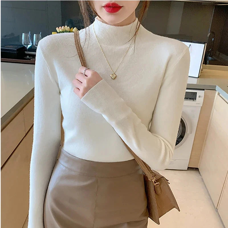 Turtleneck Sweater Women Fashion New Stretch Tops Women Knitted Pullovers Long Sleeve Bottoming Knitted Sweater