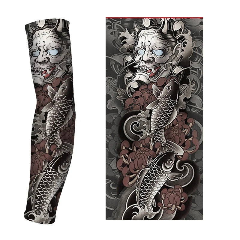 1PCS 2024 New Men Long Fake Warmers Summer Tattoo Sleeves Sun Protection Cover Outdoor Gloves Driving Ice Silk Arm Sleeves Women