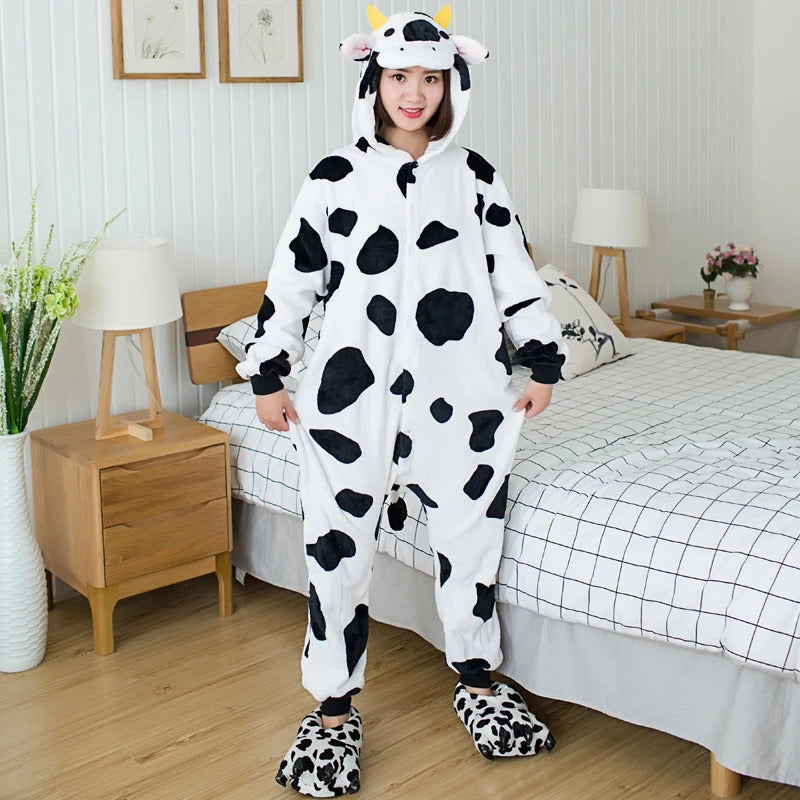 Kigurumi Cow Cartoon Pajamas Onesies For Adults Women Men Animal Pyjamas Christmas Halloween Cosplay Party Costumes