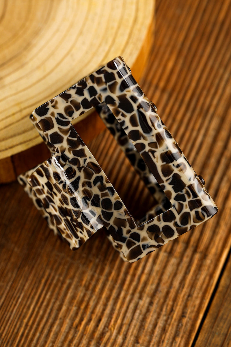 White Leopard Print Cutout Square Claw Clip