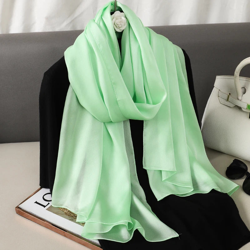 Foulard Silk Scarf Shawls Lady Bufanda Elegant Solid Scarves Women Sping Pashmina Hijab Wraps Female Beach Stoles 2024 Luxury