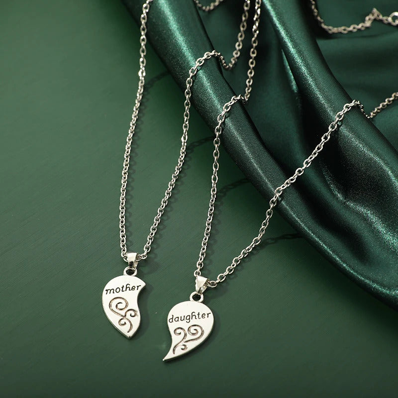 2pcs Antique Silver-plated Necklace Fashionable Mother Beautiful Daughter Combination For Love Parent Child Style Jewelry