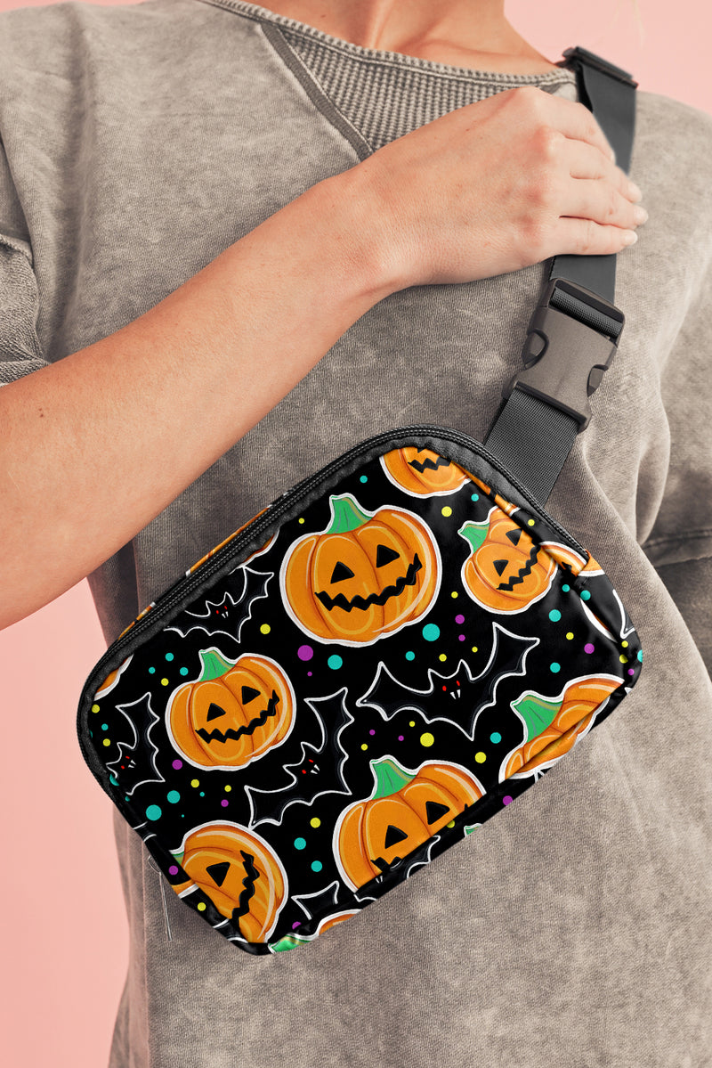 Black Halloween Pumpkin Adjustable Strap Crossbody Bag