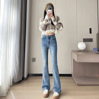 2023 Fashion New Women Warm Plush Flared Jeans Thermal Fleece Loose Denim Pants Female High Waist Urban Straight Flare Trouser