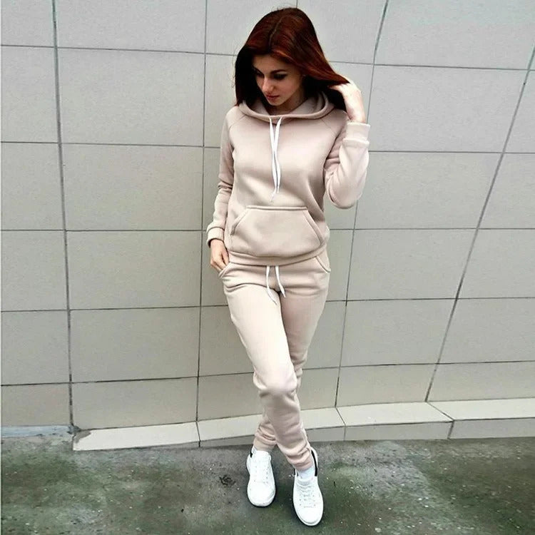 Plus Size 2024 Autumn/winter New Women's Sweatshirt Cap Sportsuit Fleece Lining European American Style Casual Clothing Sets