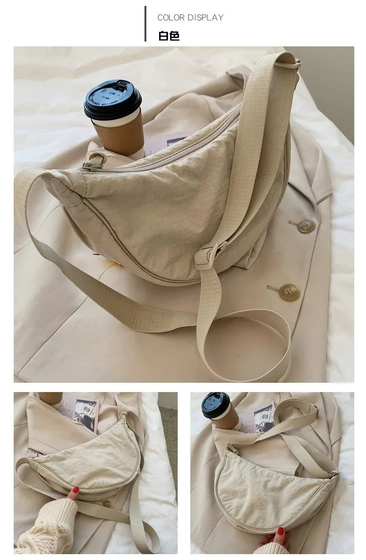 Casual Nylon Hobos Crossbody Bag for Women Shoulder Bag Woman Half Moon Chest Bags Tote Lady Travel Shopper Bag Female Purses