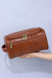 Chestnut PU Leather Multifunctional Handle Large Makeup Bag