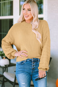 Khaki Hollowed Bubble Sleeve Knit Sweater