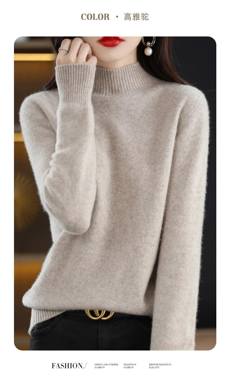 Autumn Winter Women Sweater Korean Fashion Warm Bottoming Shirts Half High Collar Basic Knitwear Solid Long Sleeve Pullovers