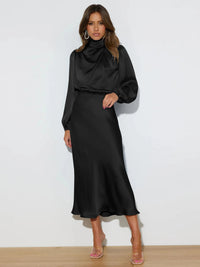 2024 Autumn Evening Women Satin Dress Black Long Lantern Sleeve Sexy Elegant Dresses Female Fashion Casual Party Vestidos Clothe