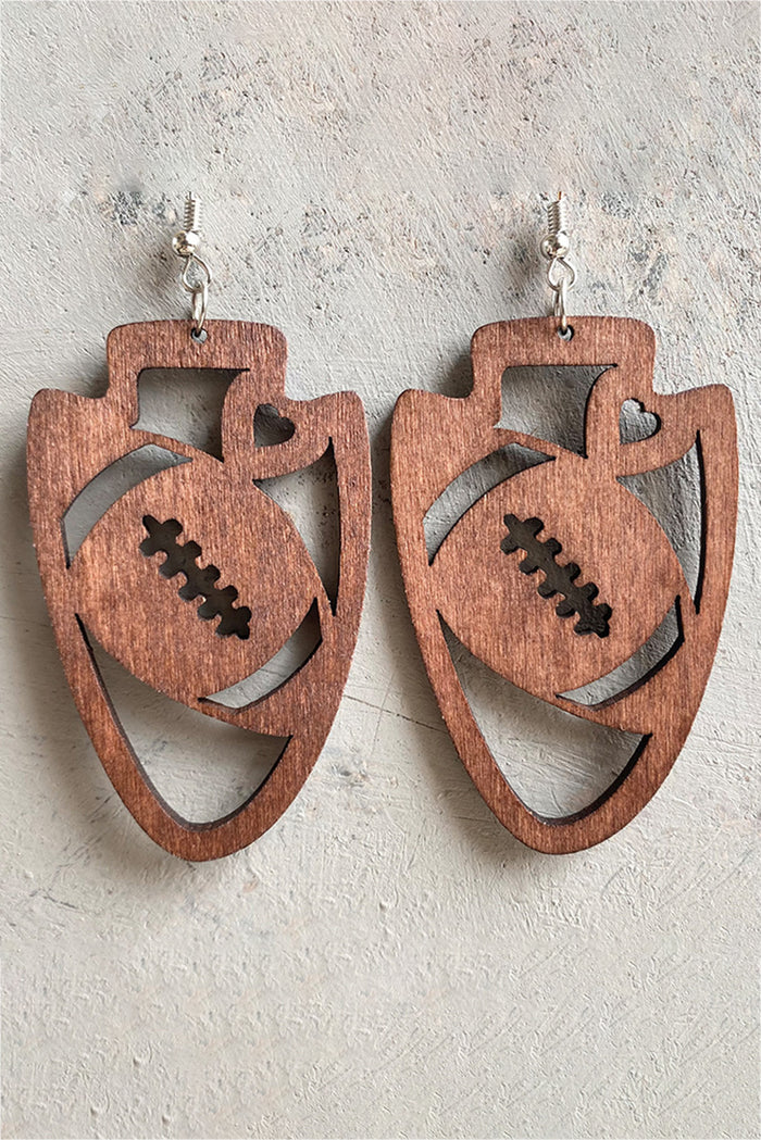 Coffee Rugby Carving Wooden Pendant Earrings