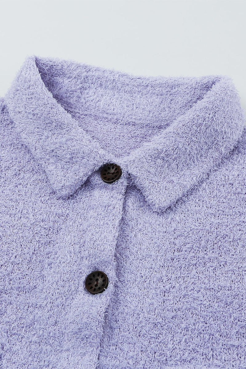 Purple Plush Button Down Pocketed Shirt Jacket