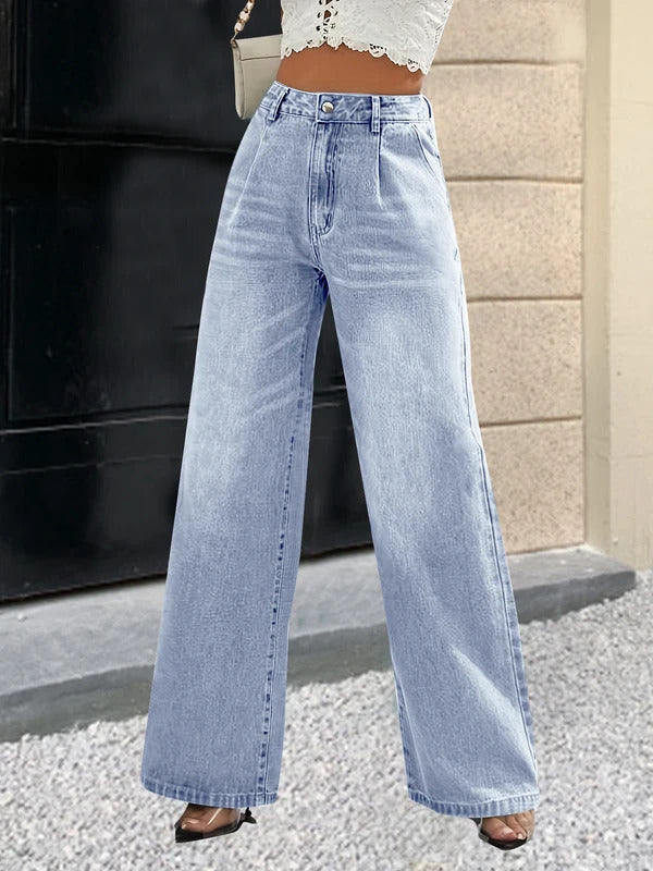 2024 new women's cross-border European and American style light blue jeans women's straight pants slimming casual out all-match