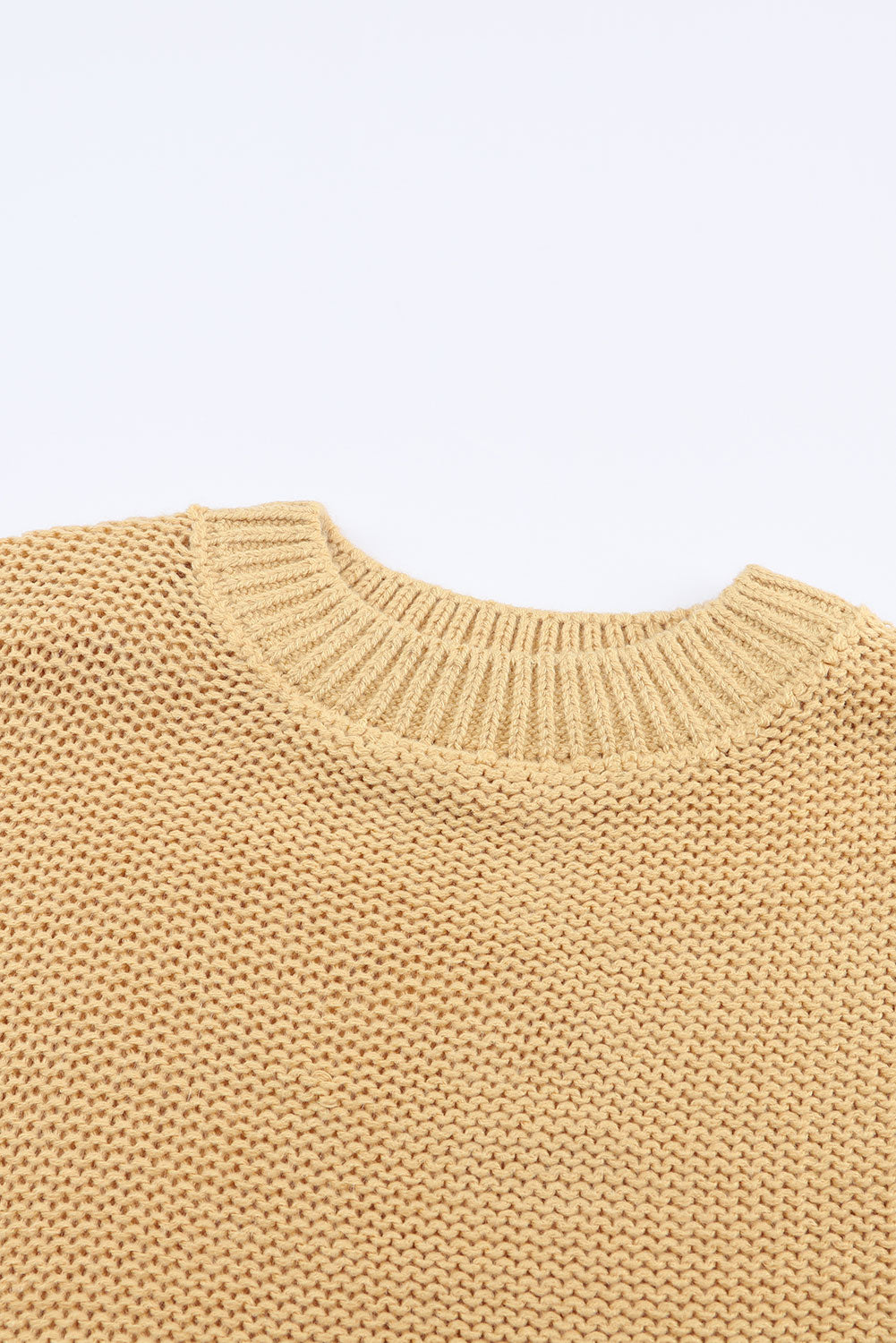 Khaki Hollowed Bubble Sleeve Knit Sweater