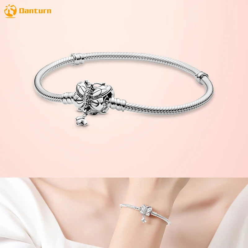 Danturn 925 Sterling Silver Bracelets Gold Heart, Butterfly Crown Women Bangles Luxury Jewelry Anniversary GIft DIY Fashions