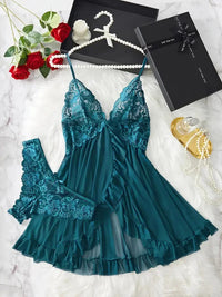 Women Nightdress Sexy Lace Chemise Bow Nightgown Sleepwear Mini Dress V Neck Full Slip Babydoll Lingerie Sleepwear & Dresses