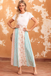 White Multi Floral Print Maxi Skirt