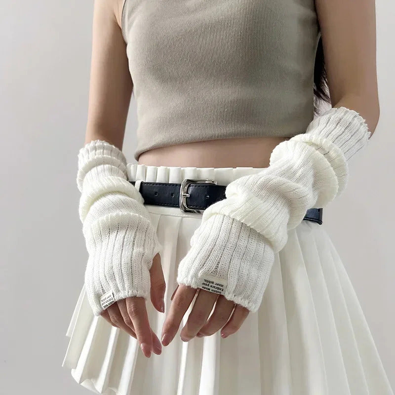 Knitted Woolen Arm Sleeve Fine Long Knitted Fingerless Gloves Warm Riding Soft Female Gloves Autumn Winter Women Arm Warmers